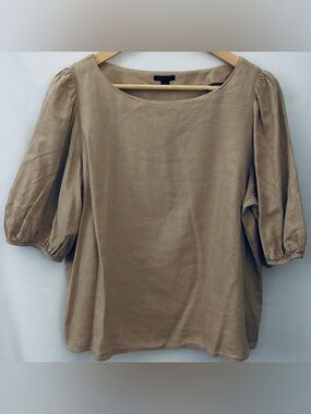 Ann Taylor Puff Sleeve Crewneck Top - Tan